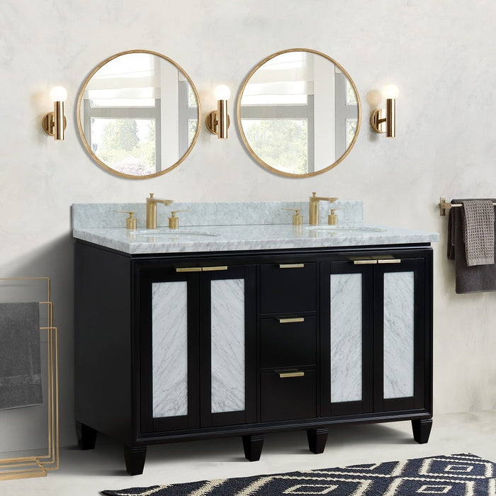 Bellaterra Home Trento 61" Double sink vanity in Black finish with White Carrara marble and oval sink