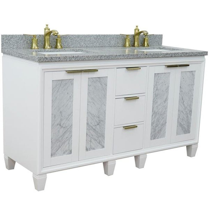 Bellaterra Home Trento 61" Double sink vanity in White finish with Gray granite and rectangle sink