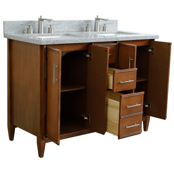 Bellaterra Home MCM 49" Double sink vanity in Walnut finish with Gray granite and rectangle sink