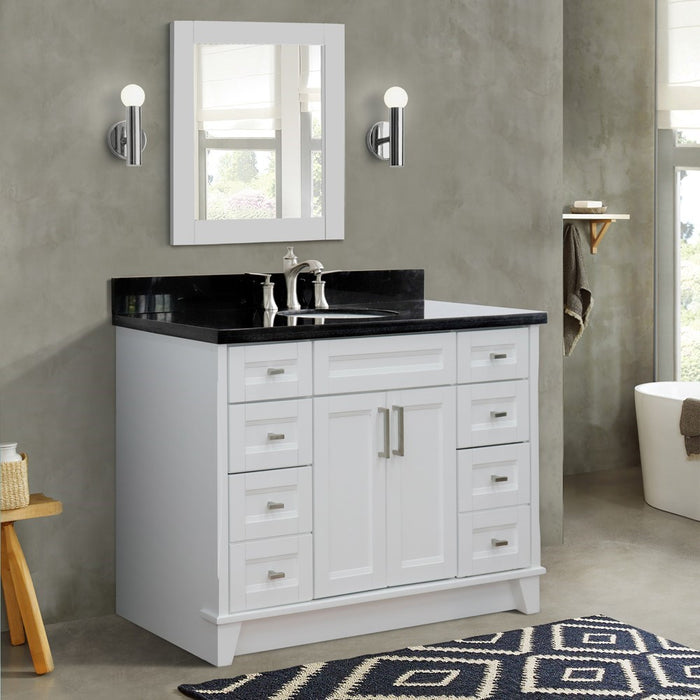 Bellaterra Home Terni  49" Single sink vanity in White finish with Black galaxy granite and oval sink