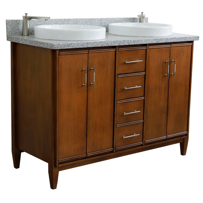 Bellaterra Home MCM 49" Double sink vanity in Walnut finish with Gray granite and round sink