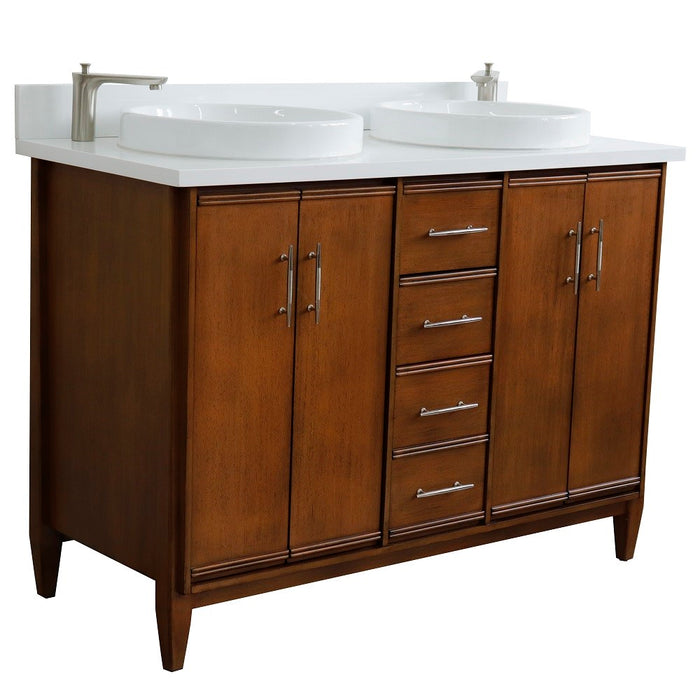 Bellaterra Home MCM 49" Double sink vanity in Walnut finish with White quartz and round sink