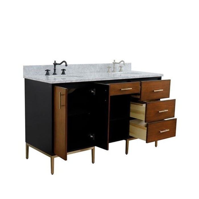 Bellaterra Home Imola 61" Double sink vanity in Walnut and Black finish and White Carrara marble and oval sink