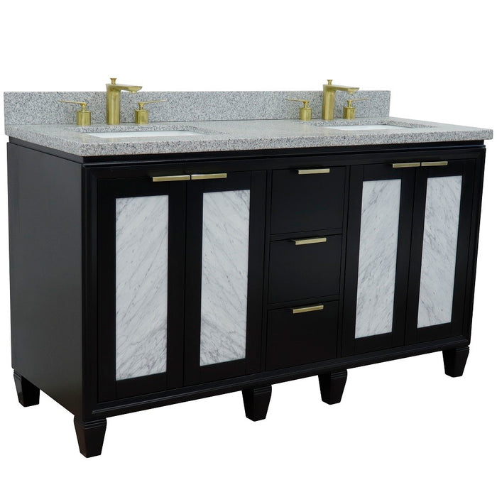 Bellaterra Home Trento 61" Double sink vanity in Black finish with Gray granite and rectangle sink