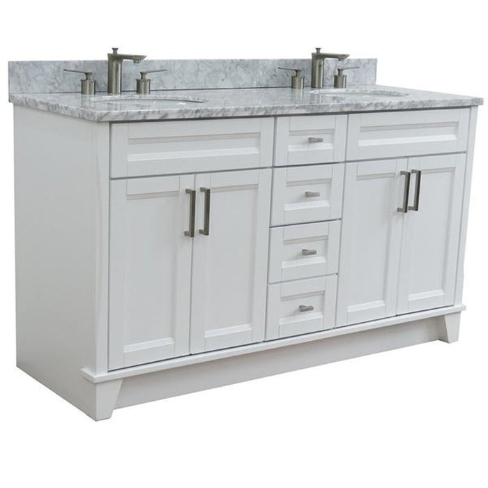 Bellaterra Home Terni 61" Double sink vanity in White finish and White Carrara marble and oval sink