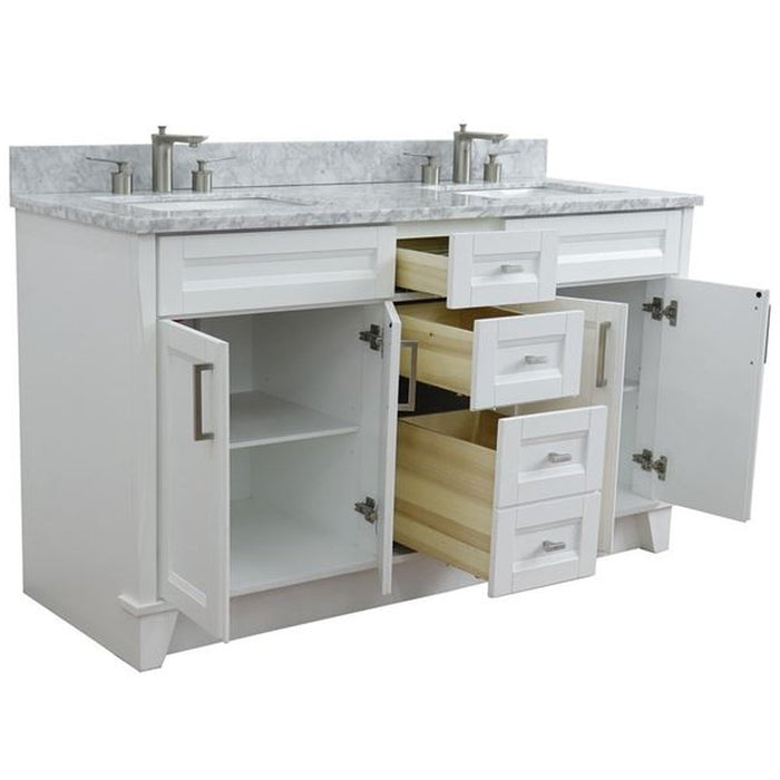 Bellaterra Home Terni 61" Double sink vanity in White finish and White Carrara marble and rectangle sink