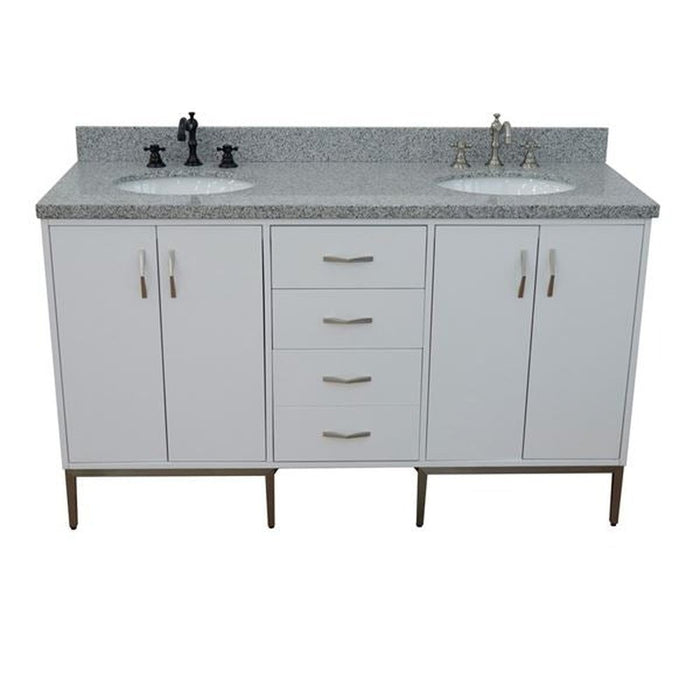 Bellaterra Home Tivoli 61" Double sink vanity in White finish with Gray granite and oval sink