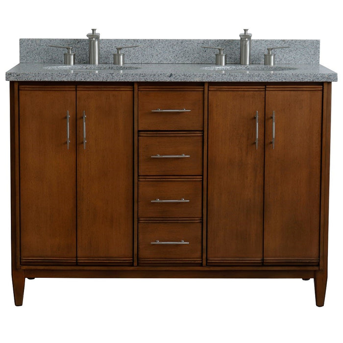 Bellaterra Home MCM 49" Double sink vanity in Walnut finish with Gray granite and oval sink