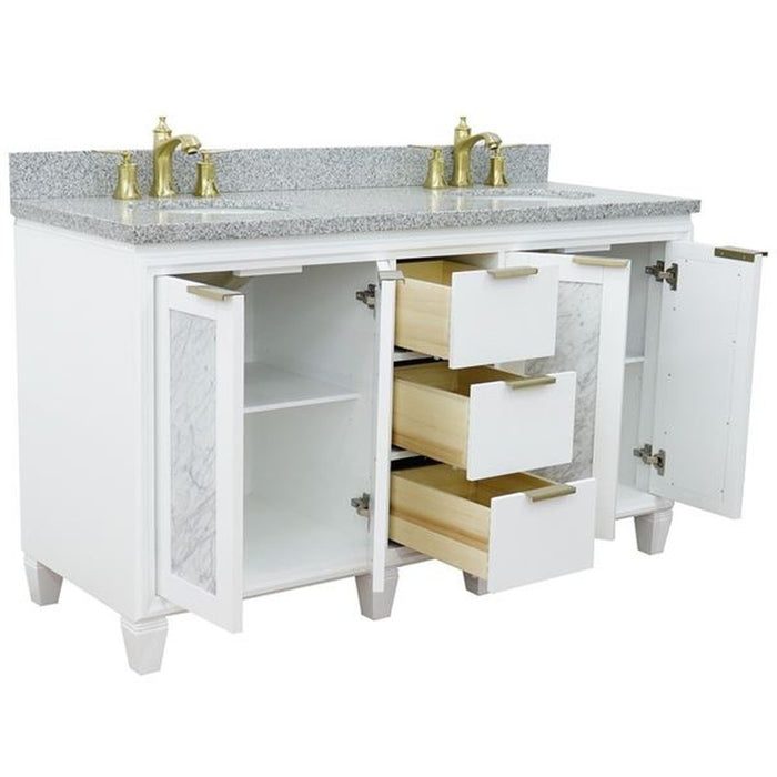 Bellaterra Home Trento 61" Double sink vanity in White finish with Gray granite and oval sink