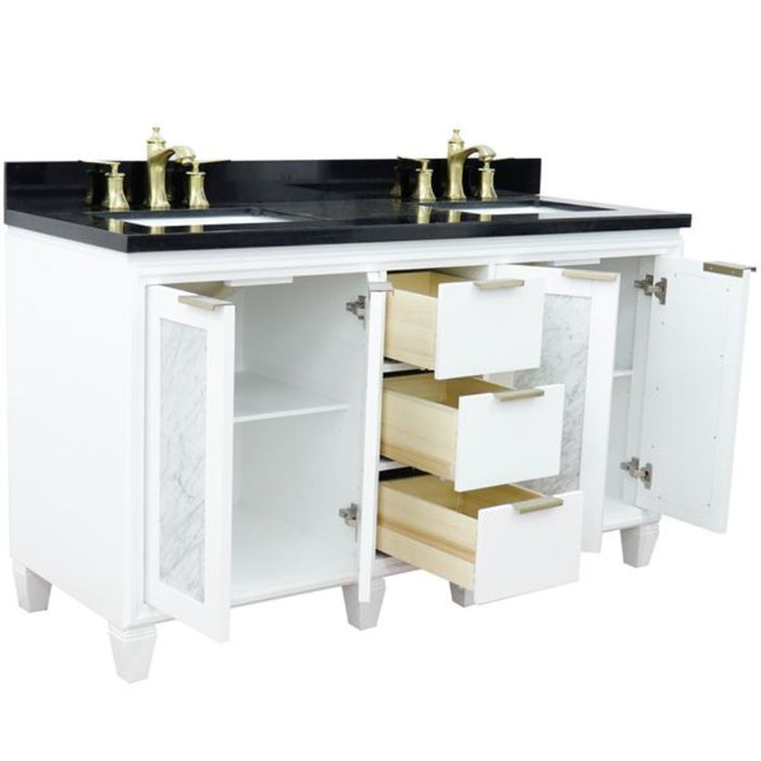 Bellaterra Home Trento 61" Double sink vanity in White finish with Black galaxy granite and rectangle sink