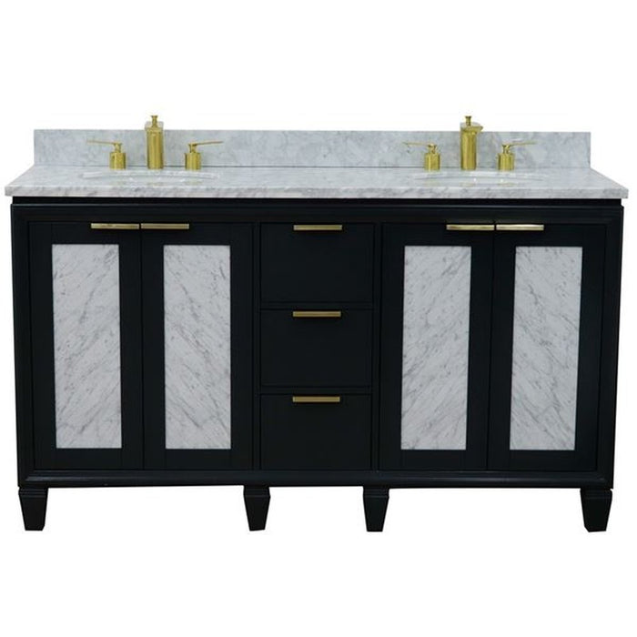 Bellaterra Home Trento 61" Double sink vanity in Dark Gray finish with White Carrara marble and oval sink