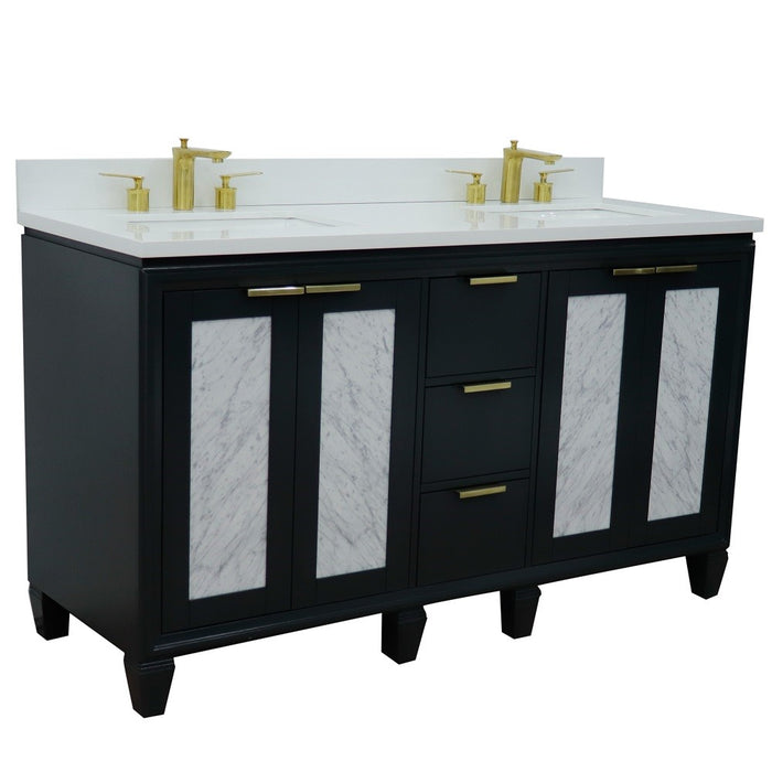 Bellaterra Home Trento 61" Double sink vanity in Dark Gray finish with White quartz and rectangle sink