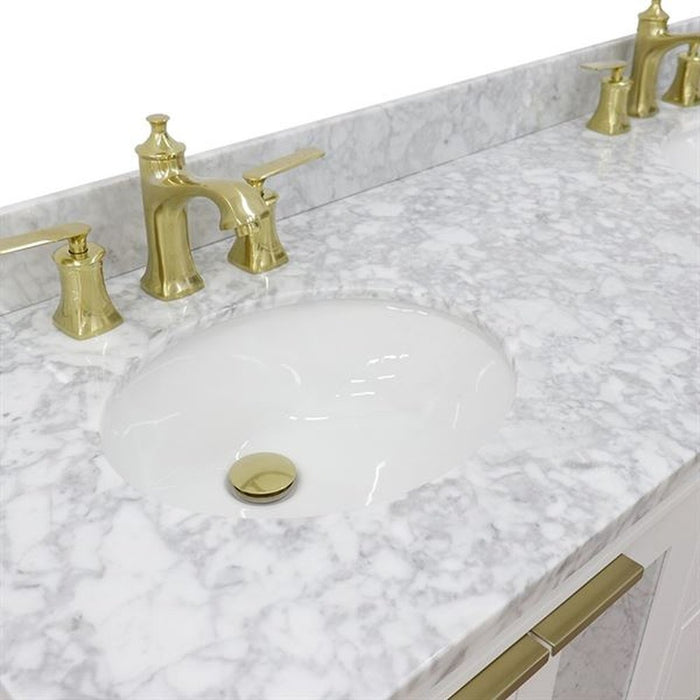 Bellaterra Home Trento 61" Double sink vanity in White finish with White Carrara marble and oval sink