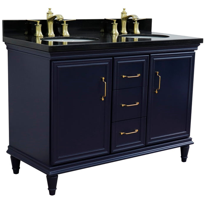 Bellaterra Home Forli 49" Double vanity in Blue finish with Black galaxy and oval sink