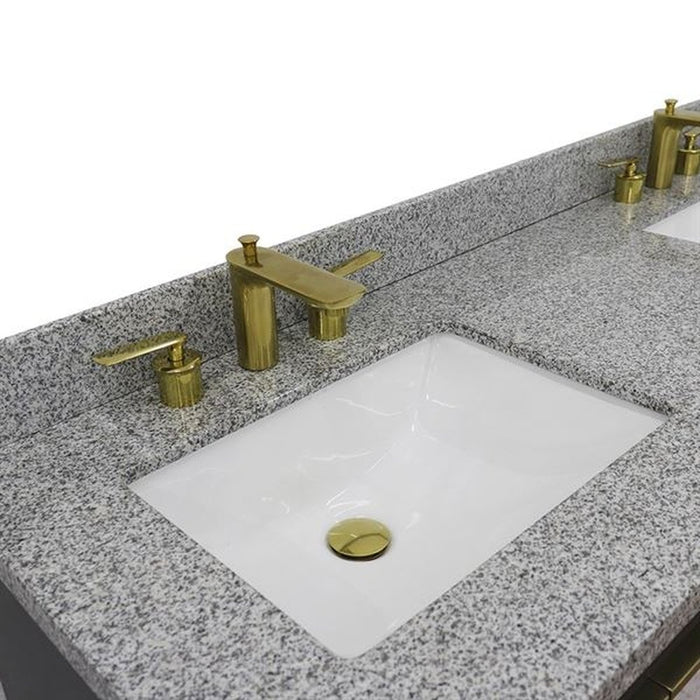 Bellaterra Home Trento 61" Double sink vanity in Dark Gray finish with Gray granite and rectangle sink