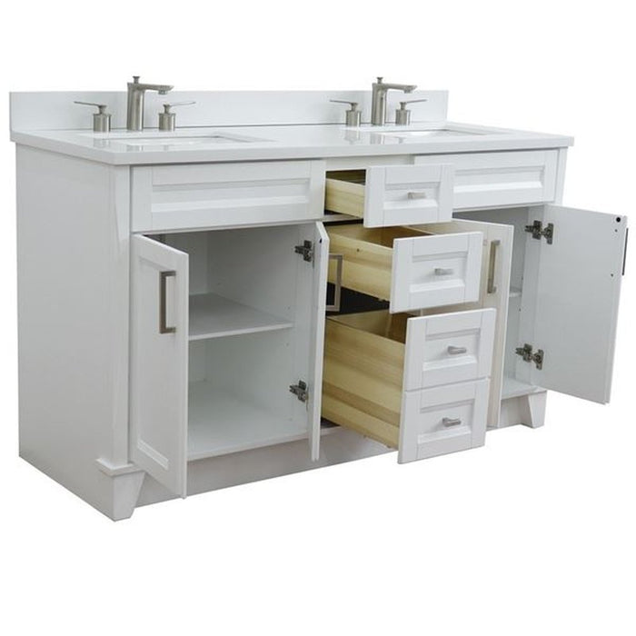 Bellaterra Home Terni 61" Double sink vanity in White finish and White quartz and rectangle sink