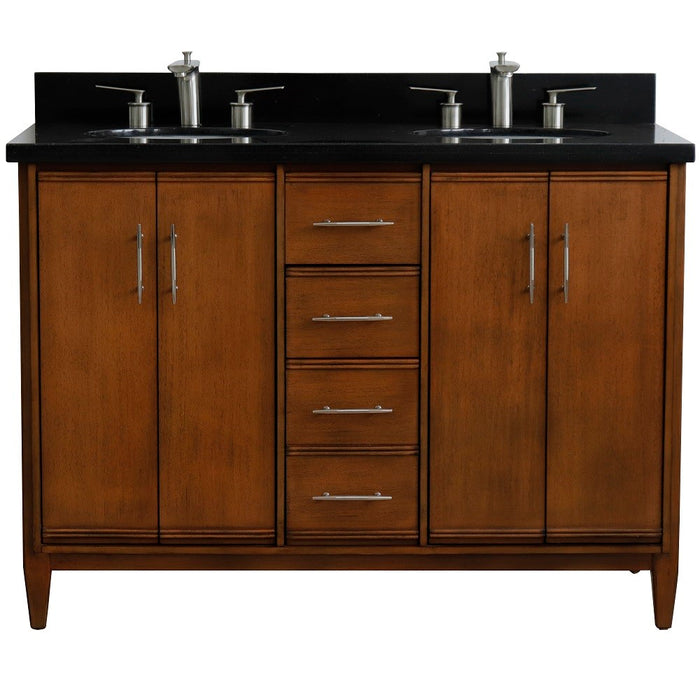 Bellaterra Home MCM 49" Double sink vanity in Walnut finish with Black galaxy granite and oval sink