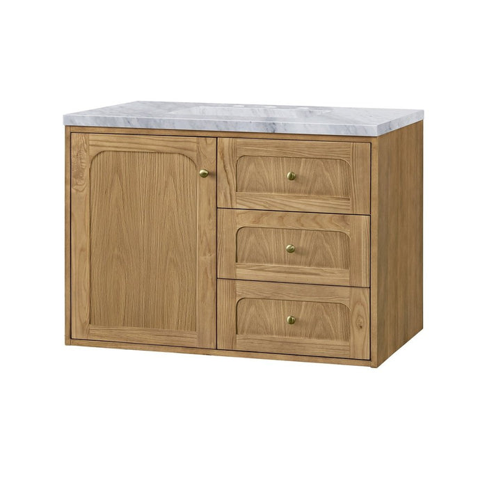 James Martin Vanities Laurent 36" Single Vanity, Light Natural Oak w/ 3 CM Carrara Marble Top