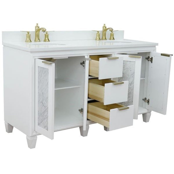 Bellaterra Home Trento 61" Double sink vanity in White finish with White quartz and oval sink