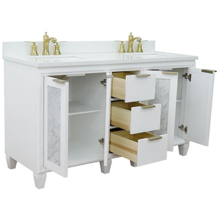 Bellaterra Home Trento 61" Double sink vanity in White finish with White quartz and rectangle sink