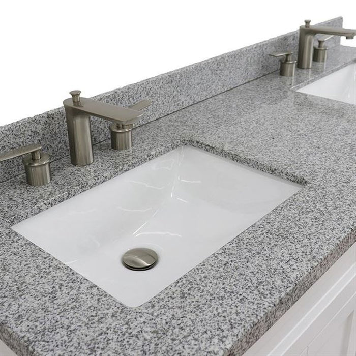 Bellaterra Home Terni 61" Double sink vanity in White finish and Gray granite and rectangle sink