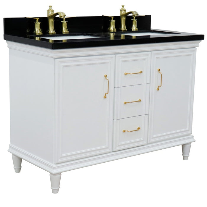 Bellaterra Home Forli 49" Double vanity in White finish with Black galaxy and rectangle sink