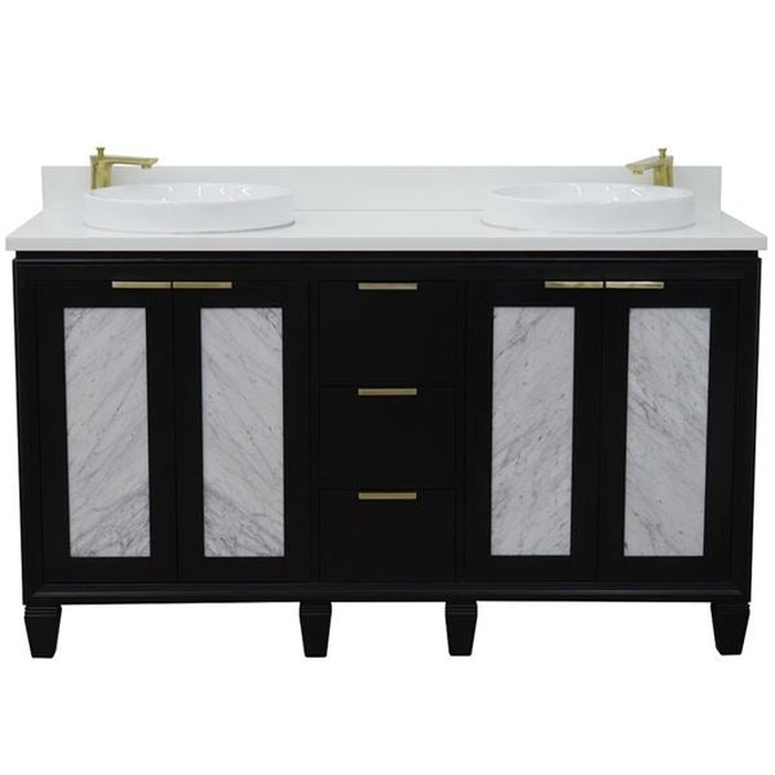 Bellaterra Home Trento 61" Double sink vanity in Black finish with White quartz and round sink