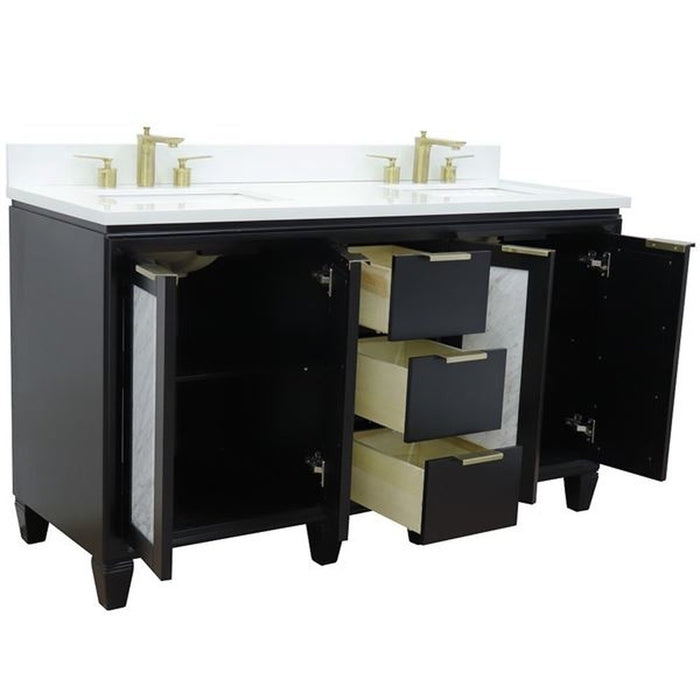 Bellaterra Home Trento 61" Double sink vanity in Black finish with White quartz and rectangle sink