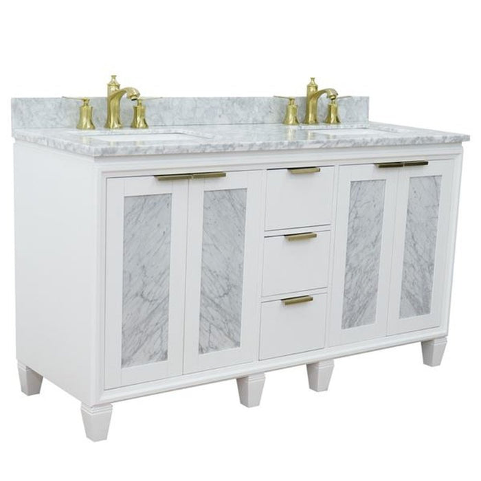 Bellaterra Home Trento 61" Double sink vanity in White finish with White Carrara marble and rectangle sink