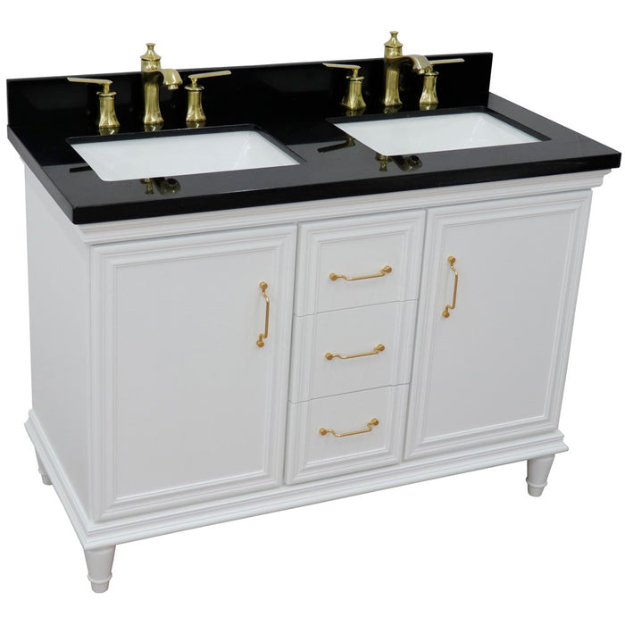 Bellaterra Home Forli 49" Double vanity in White finish with Black galaxy and rectangle sink