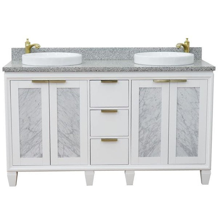 Bellaterra Home Trento 61" Double sink vanity in White finish with Gray granite and round sink