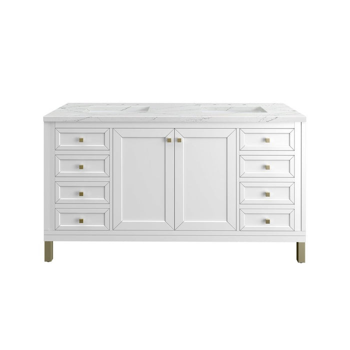 James Martin Vanities Chicago 60" Double Vanity, Glossy White w/ 3 CM Ethereal Noctis Top