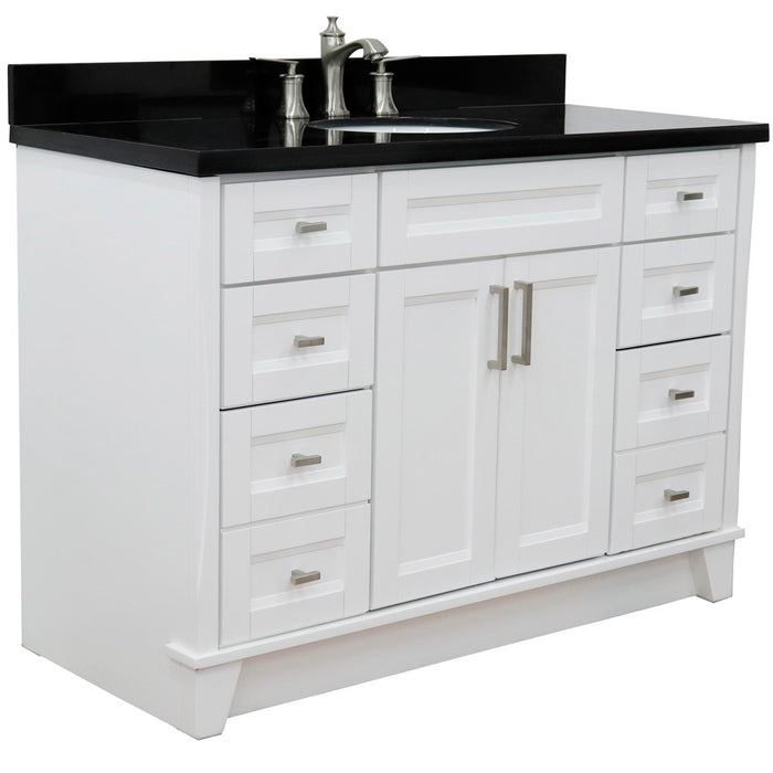 Bellaterra Home Terni  49" Single sink vanity in White finish with Black galaxy granite and oval sink