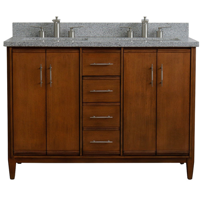 Bellaterra Home MCM 49" Double sink vanity in Walnut finish with Gray granite and rectangle sink