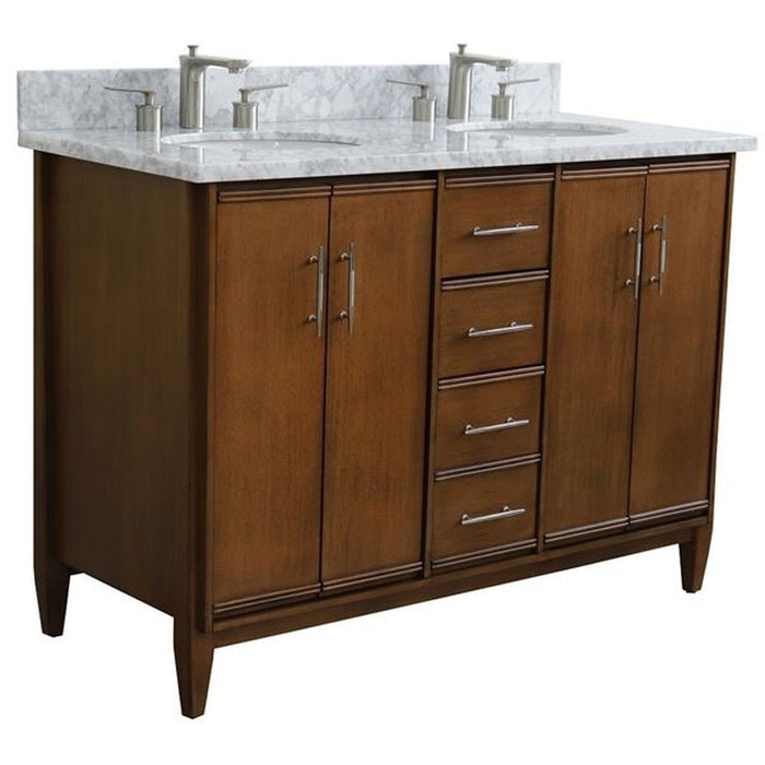 Bellaterra Home MCM 49" Double sink vanity in Walnut finish with White Carrara marble and oval sink