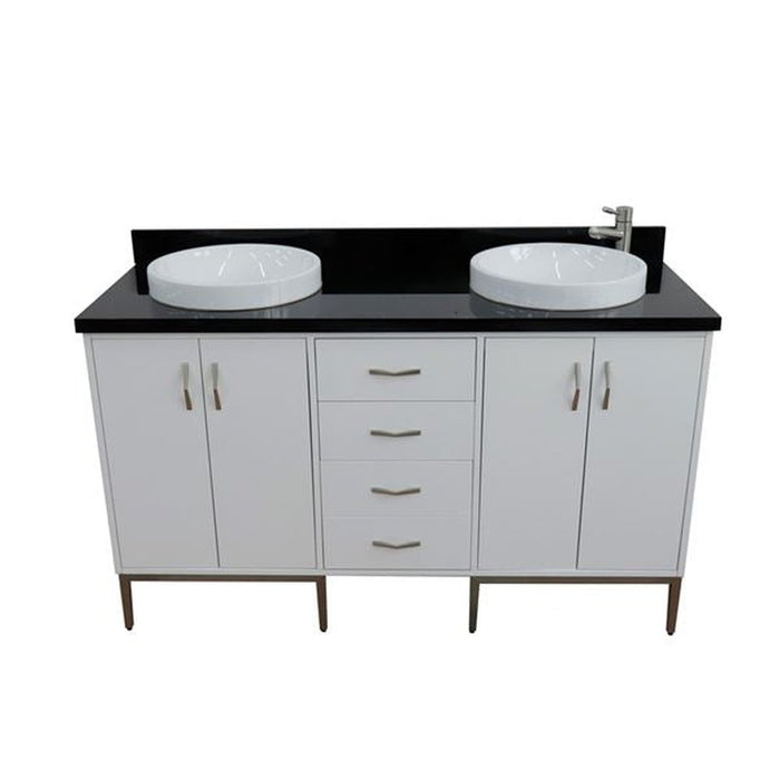 Bellaterra Home Tivoli 61" Double sink vanity in White finish with Black galaxy granite and round sink