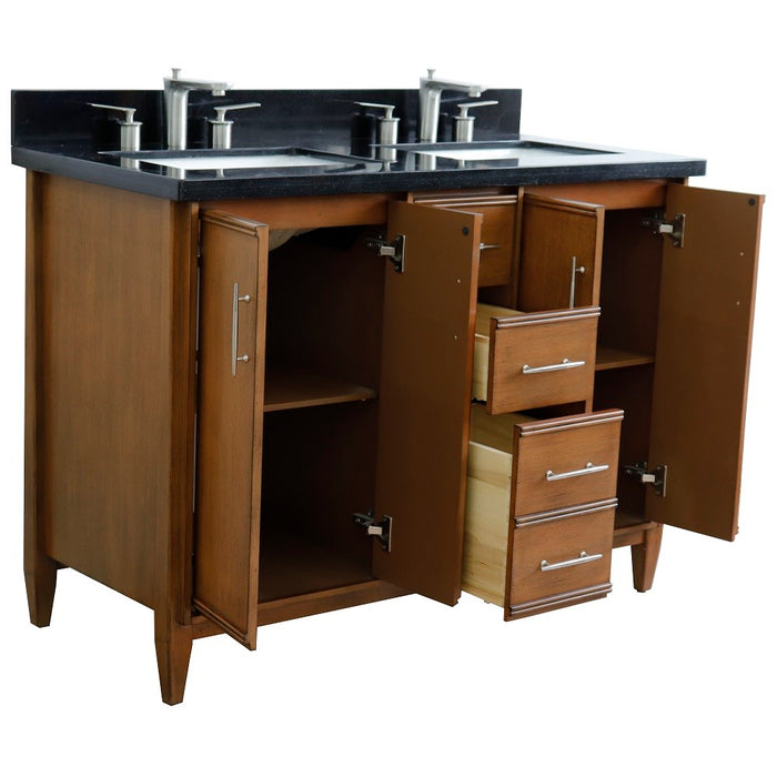 Bellaterra Home MCM 49" Double sink vanity in Walnut finish with Black galaxy granite and rectangle sink