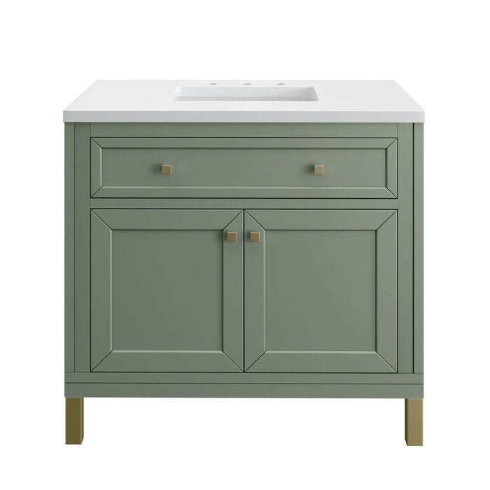 James Martin Vanities Chicago 36" Single Vanity, Smokey Celadon w/ 3 CM White Zeus Top