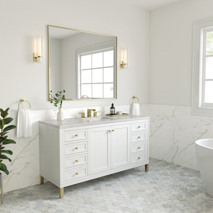 James Martin Vanities Chicago 60" Single Vanity, Glossy White w/ 3 CM Eternal Jasmine Pearl Top