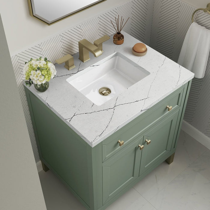 James Martin Vanities Chicago 30" Single Vanity, Smokey Celadon w/ 3 CM Ethereal Noctis Top