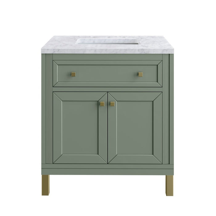 James Martin Vanities Chicago 30" Single Vanity, Smokey Celadon w/ 3 CM Carrara Marble Top