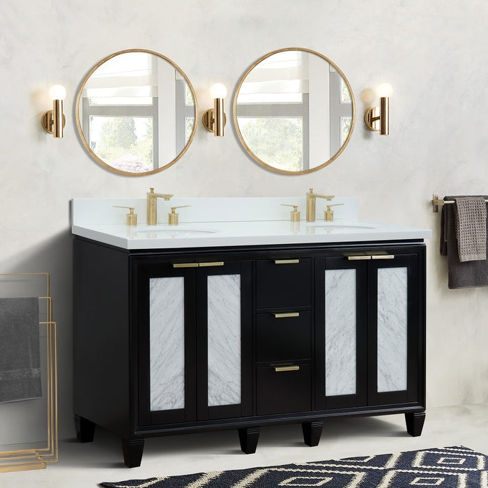 Bellaterra Home Trento 61" Double sink vanity in Black finish with White quartz and oval sink