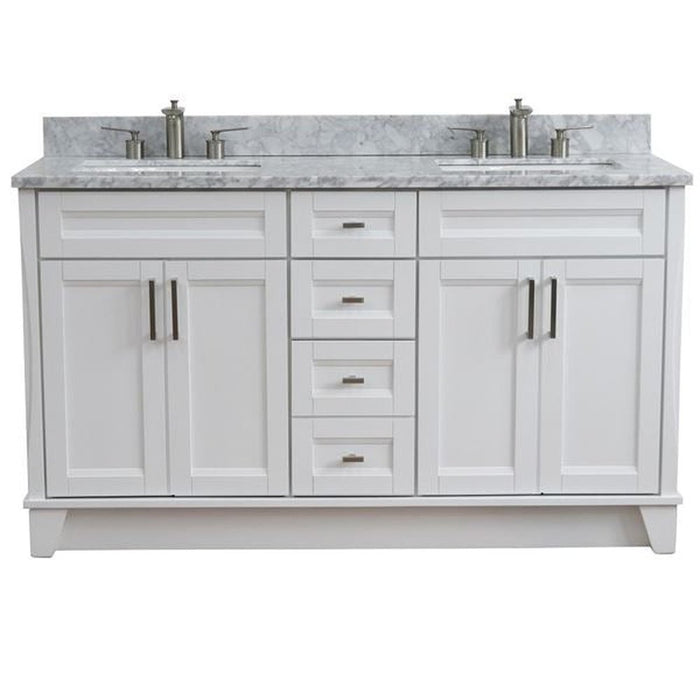 Bellaterra Home Terni 61" Double sink vanity in White finish and White Carrara marble and rectangle sink