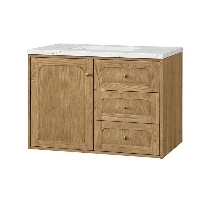 James Martin Vanities Laurent 36" Single Vanity, Light Natural Oak w/ 3 CM Ethereal Noctis Top