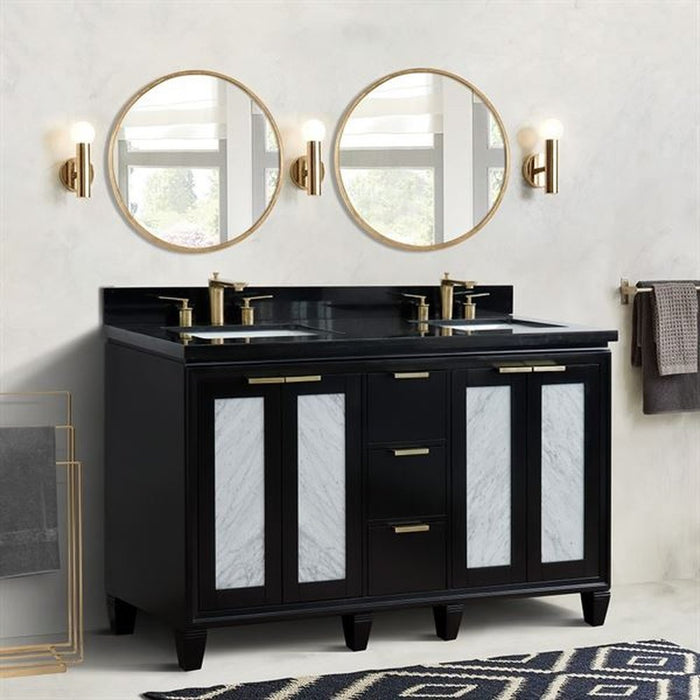 Bellaterra Home Trento 61" Double sink vanity in Black finish with Black galaxy granite and rectangle sink