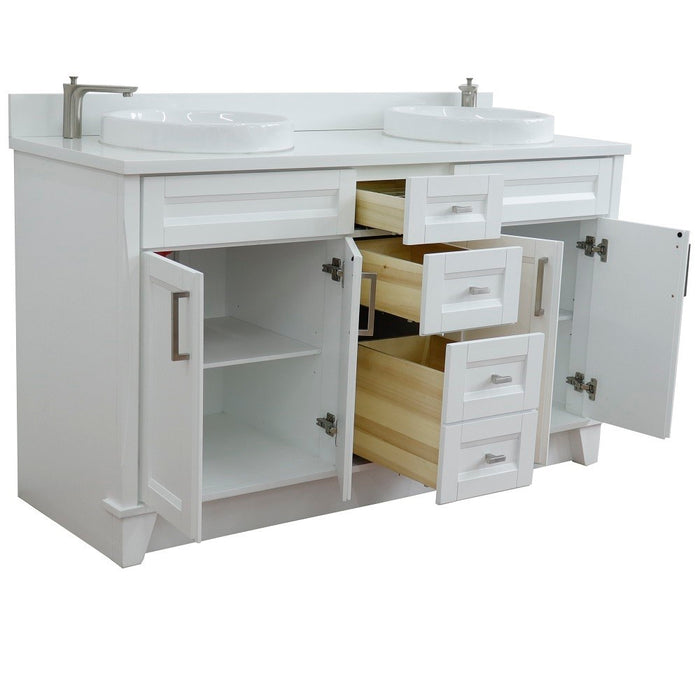 Bellaterra Home Terni 61" Double sink vanity in White finish and White quartz and round sink