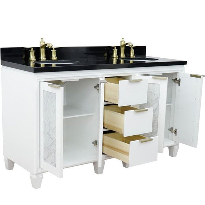 Bellaterra Home Trento 61" Double sink vanity in White finish with Black galaxy granite and oval sink