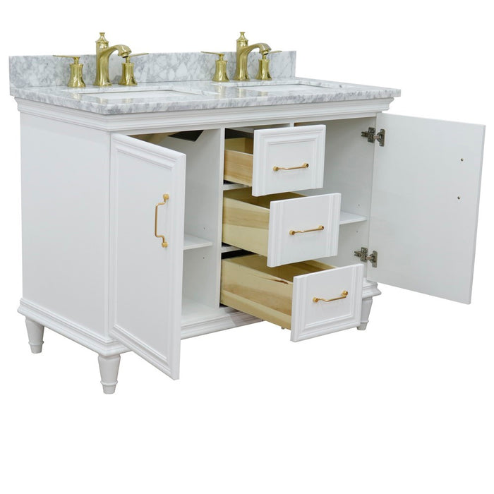 Bellaterra Home Forli 49" Double vanity in White finish with White Carrara and rectangle sink