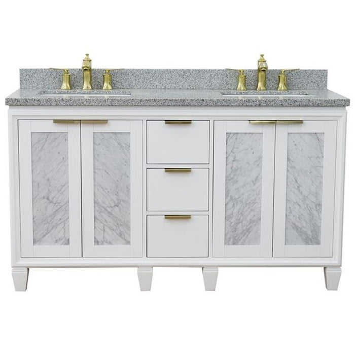 Bellaterra Home Trento 61" Double sink vanity in White finish with Gray granite and rectangle sink