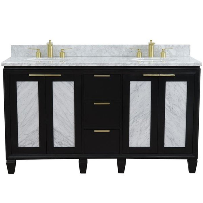 Bellaterra Home Trento 61" Double sink vanity in Black finish with White Carrara marble and oval sink